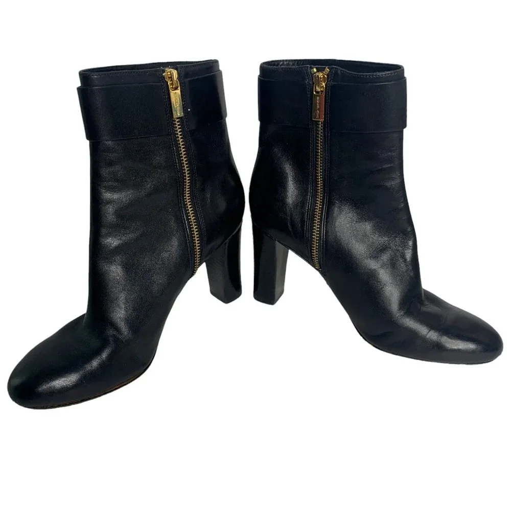 Michael Kors Leather Ankle Boots Booties 11M Black or Dark Brown Chunky Heel
